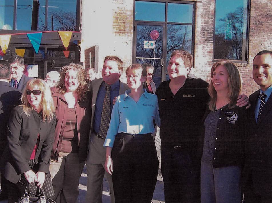 Crowd in front of the grand opening of Family Piano's Waukegan location in 2006