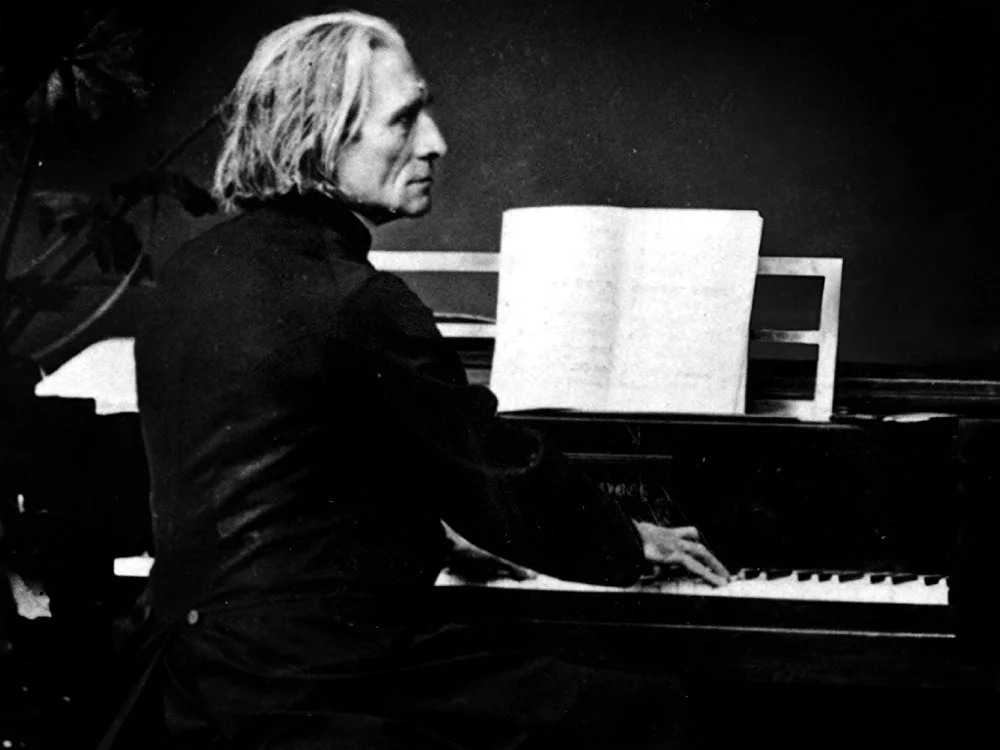 Musician Franz Liszt at the piano
