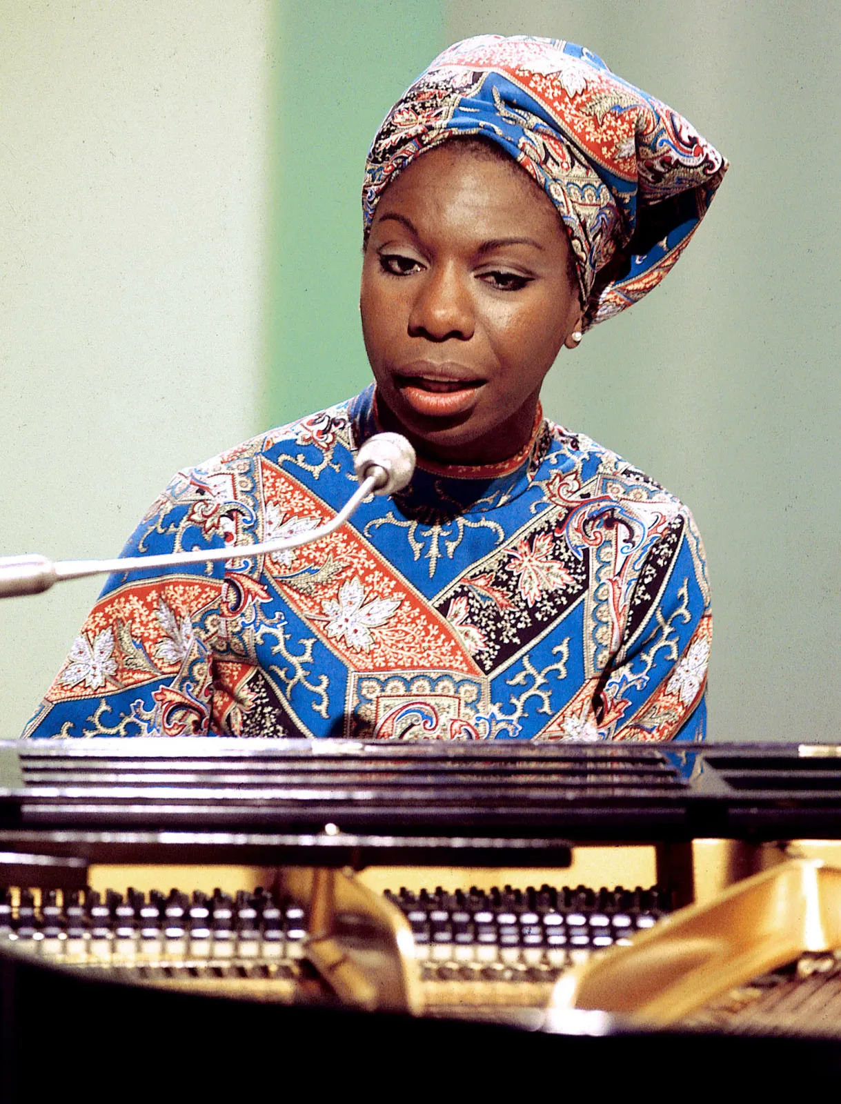 Musician Nina Simone at the piano in 1966