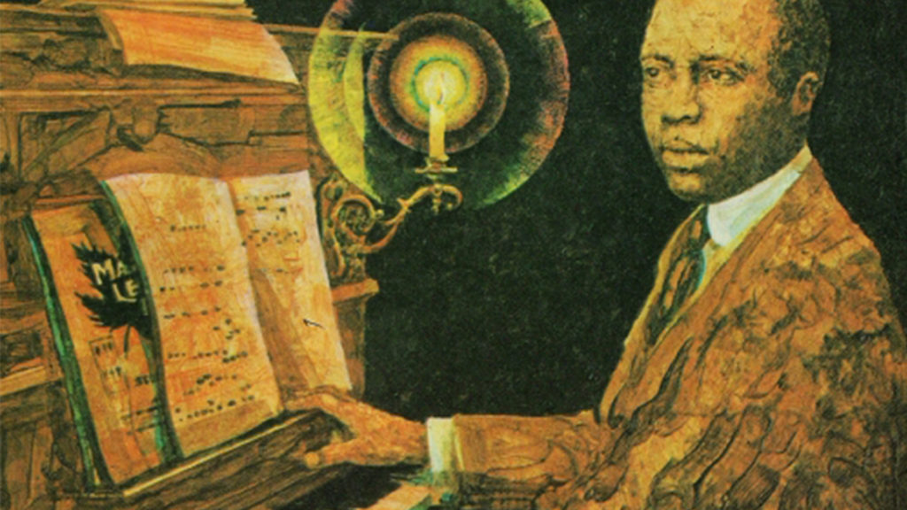 Musician Scott Joplin at the piano