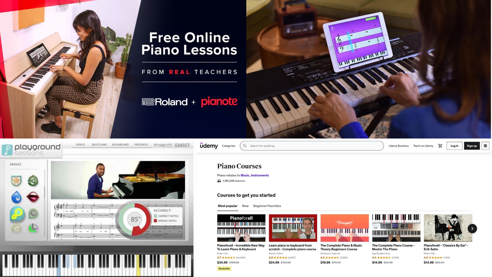 Apps for Learning Piano ie. Pianote, Simply Piano, Playground Sessions, Udemy Courses