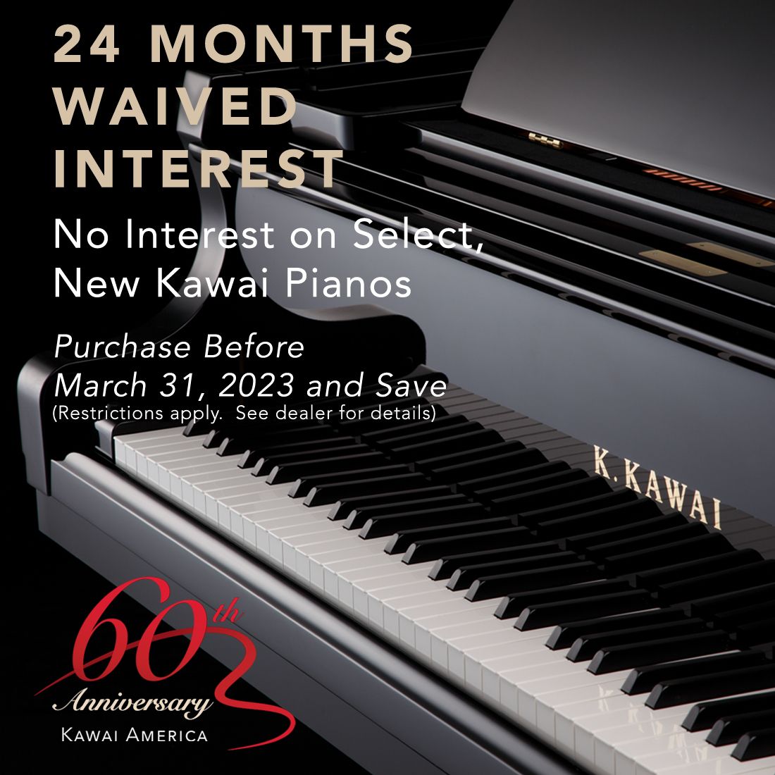 Kawai Piano Financing Special for 2023 - 60th Anniversary Celebration