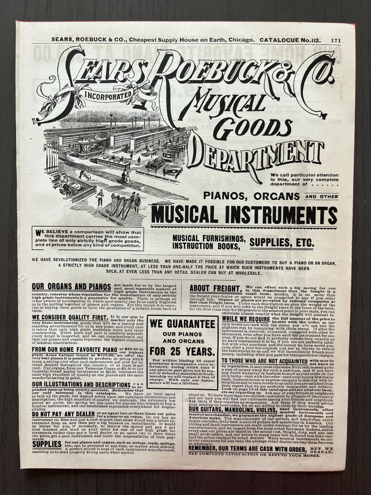 Old Ad for Sears Roebuck & Co. Musical Goods 