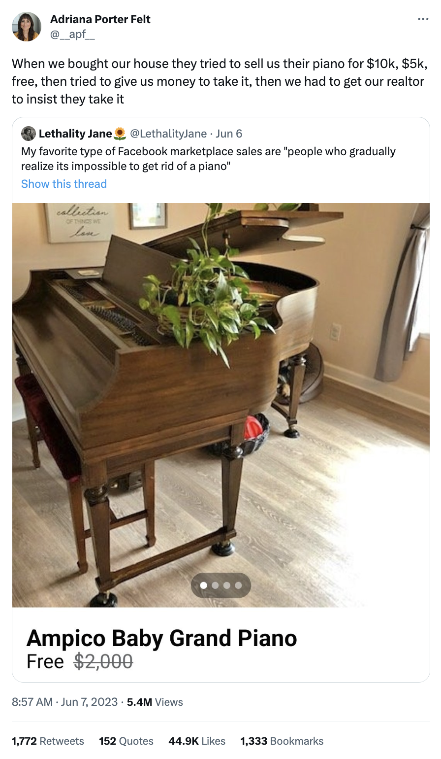 Tweet on Free Pianos with Home Purchase